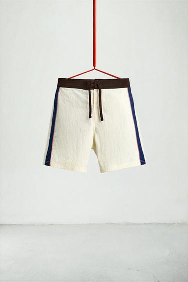 LONG CONTRAST SWIMMING TRUNKS - Ecru by Zara