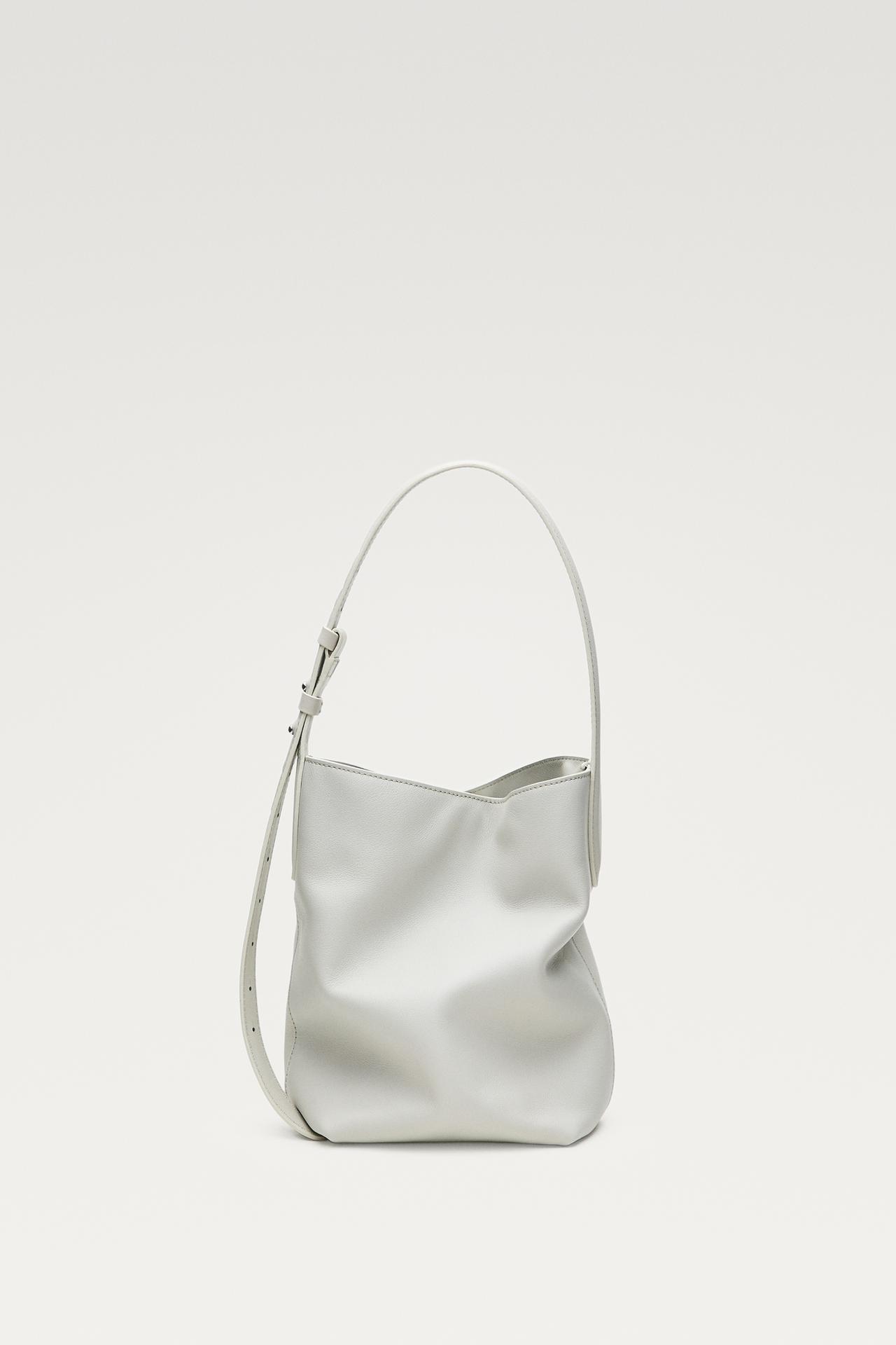 Nappa leather mini bucket bag — Oyster-white