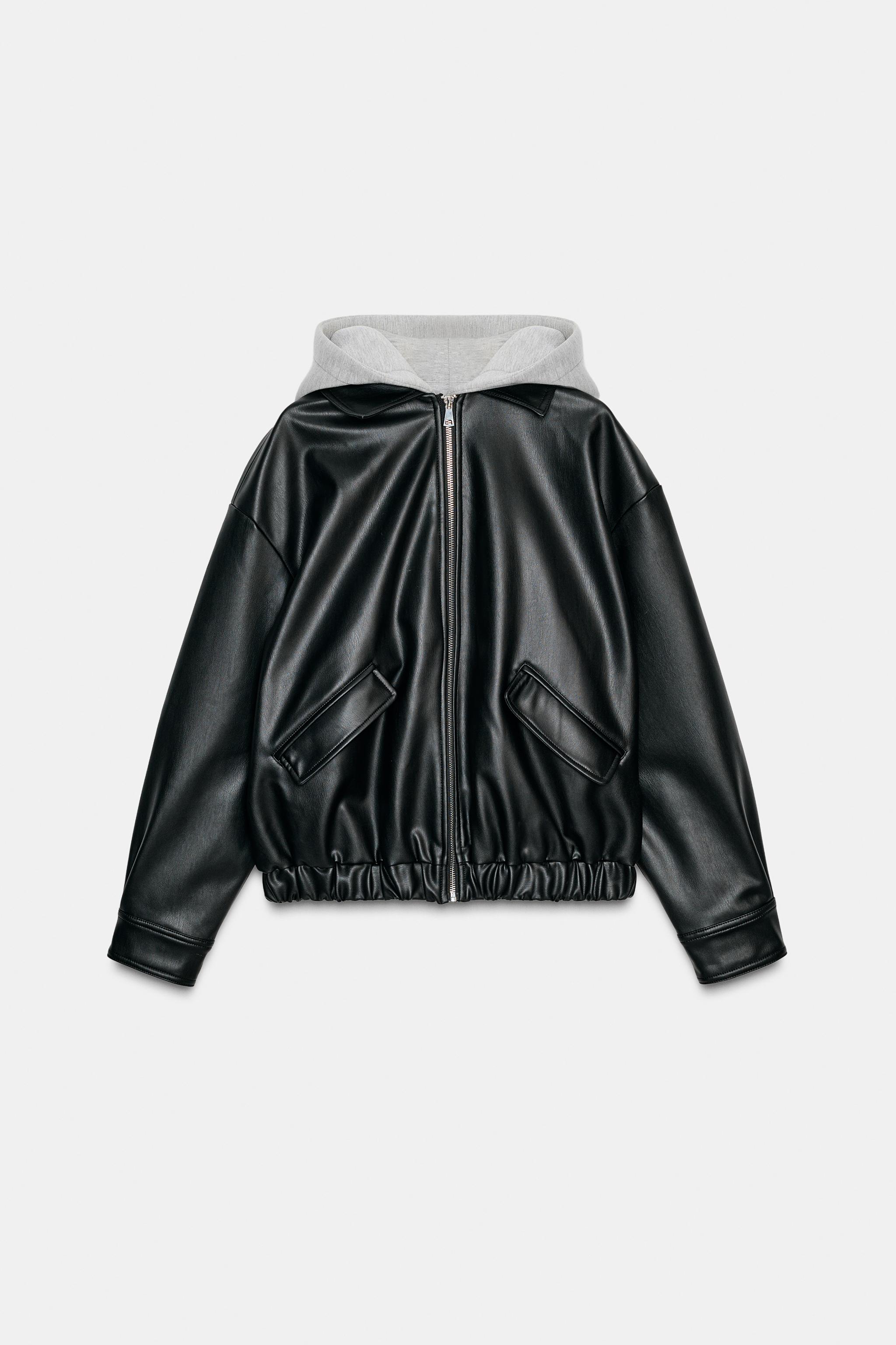 コントラストフェイクレザージャケット - ブラック | ZARA Japan