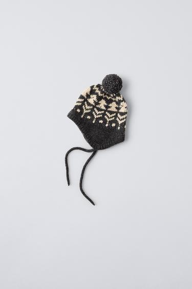 Zara JACQUARD KNIT HAT - Anthracite grey - Image 0