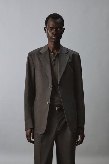 Zara RELAXED FIT COTTON BLEND SUIT JACKET - Brown