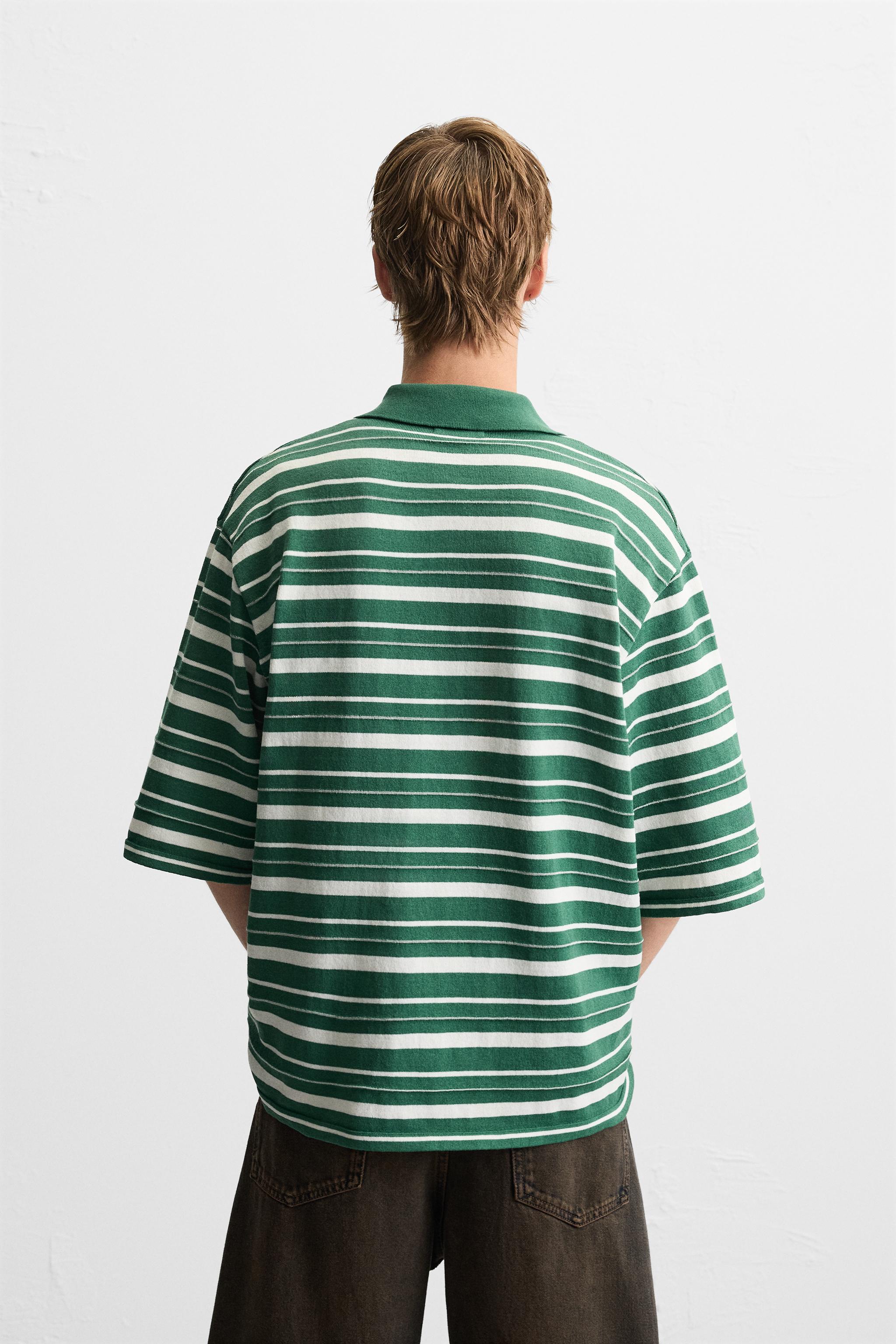 STRIPED TEXTURED KNIT POLO SHIRT