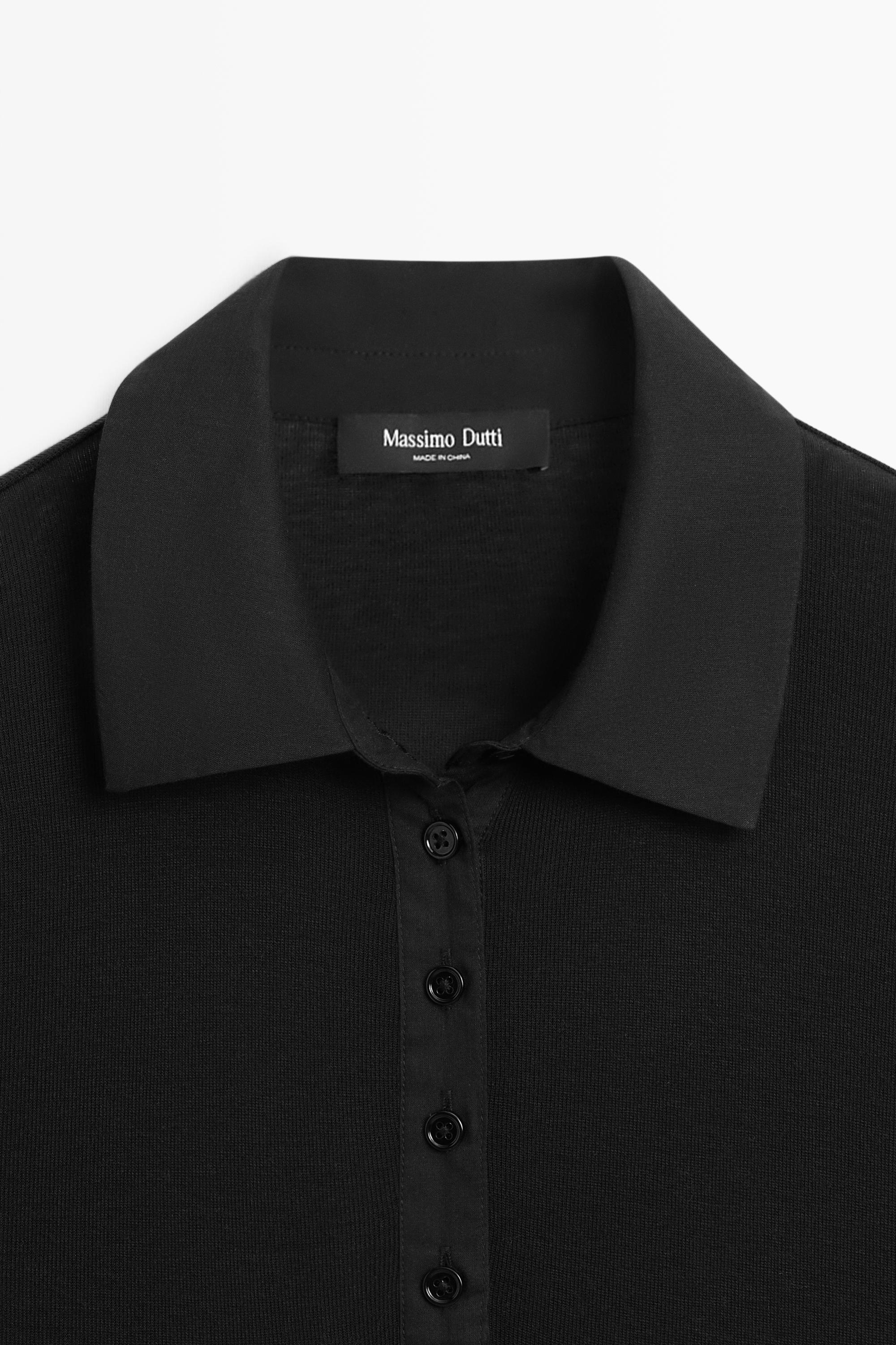 Long sleeve wool polo shirt