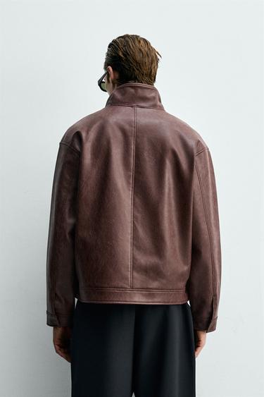 WASHED LEATHER EFFECT JACKET - Burgundy by Zara - Image 2