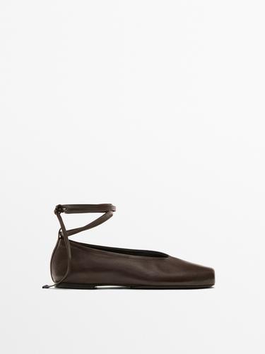 Zara Tied leather ballet flats - Brown - Image 0