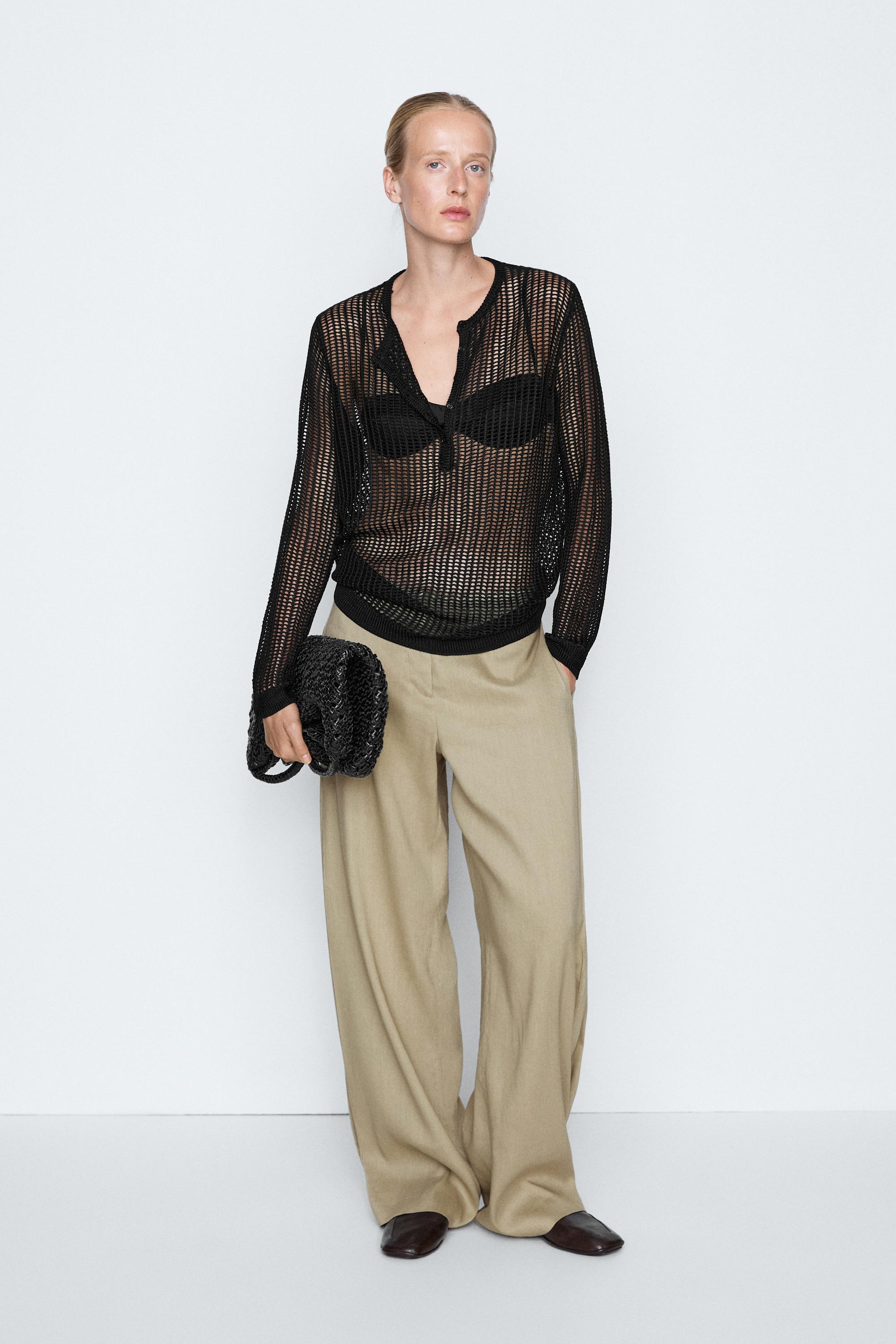 Cutwork knit button-up sweater - STUDIO — Black