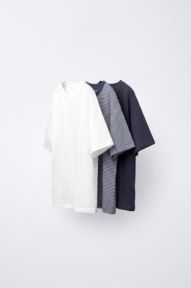 3-PACK OF PRINTED AND PLAIN T-SHIRTS - Blue by Zara