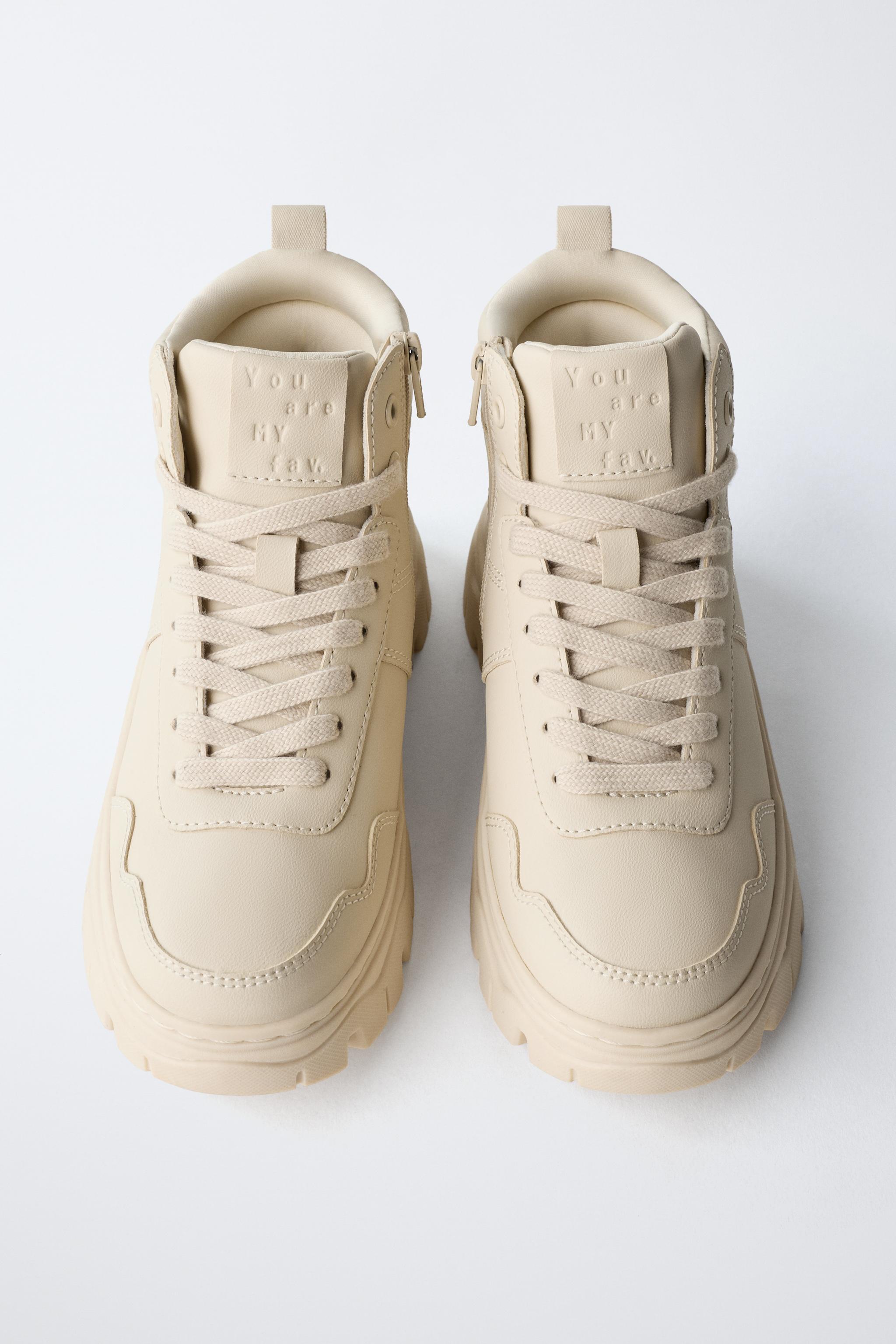 THICK SOLED HIGH TOP SNEAKERS - Off White | ZARA United States