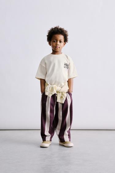 STRIPED STRAIGHT PLUSH TROUSERS - Purple by Zara
