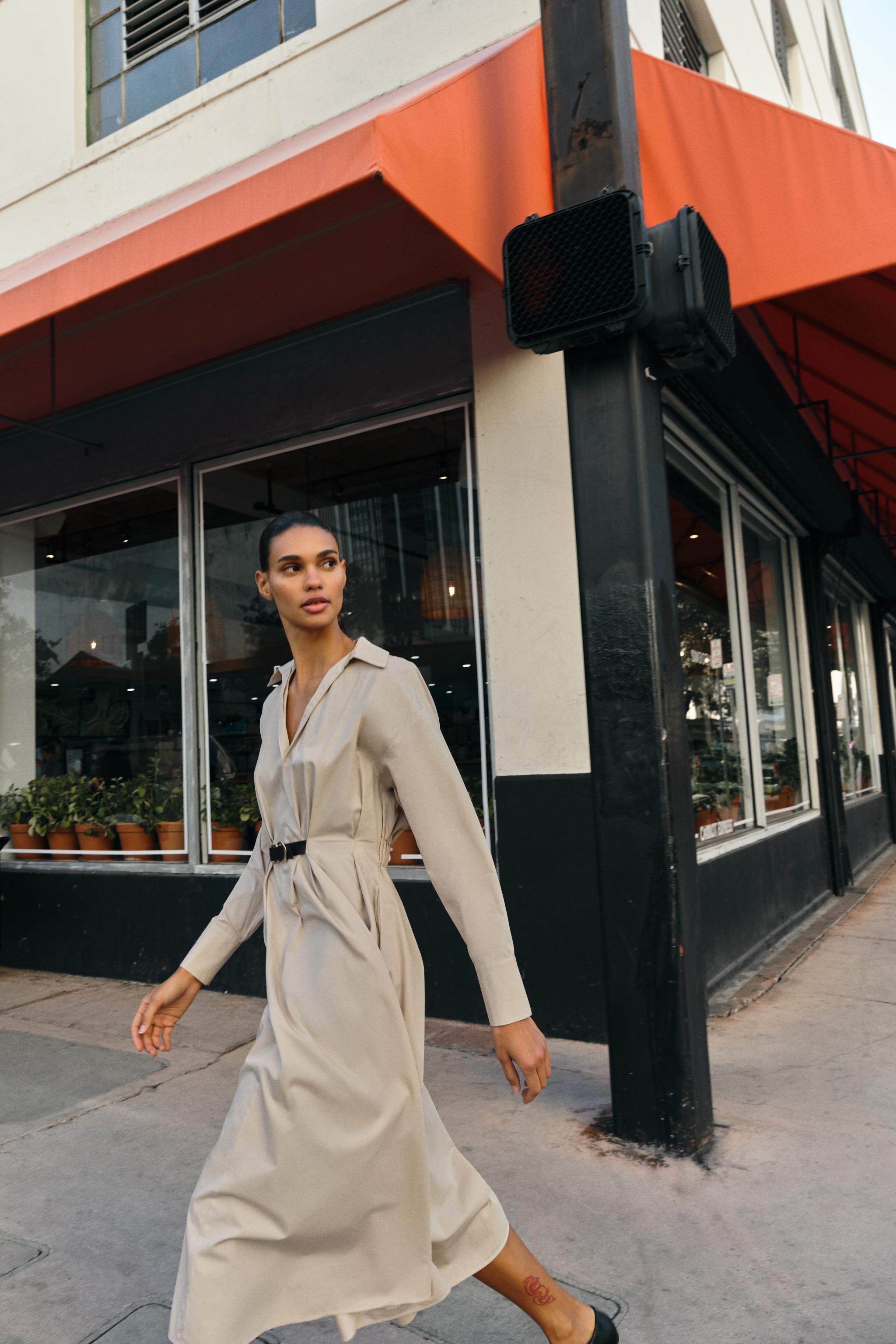 BELTED MIDI DRESS - Beige | ZARA United States