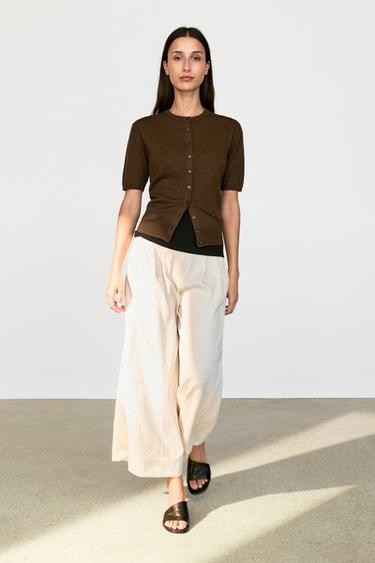 Cardigan manches courtes en laine - Marron de Zara