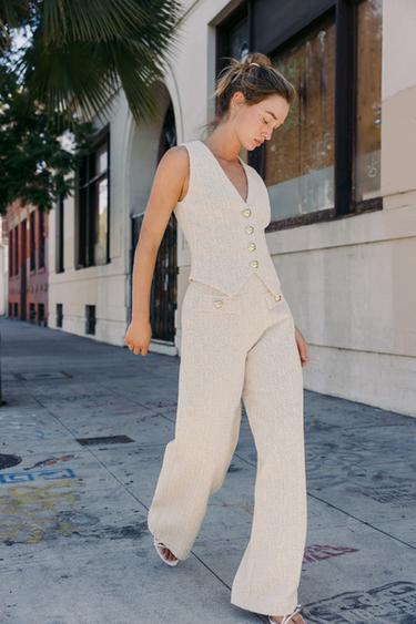Zara TEXTURED BUTTON VEST - Ecru - Image 0