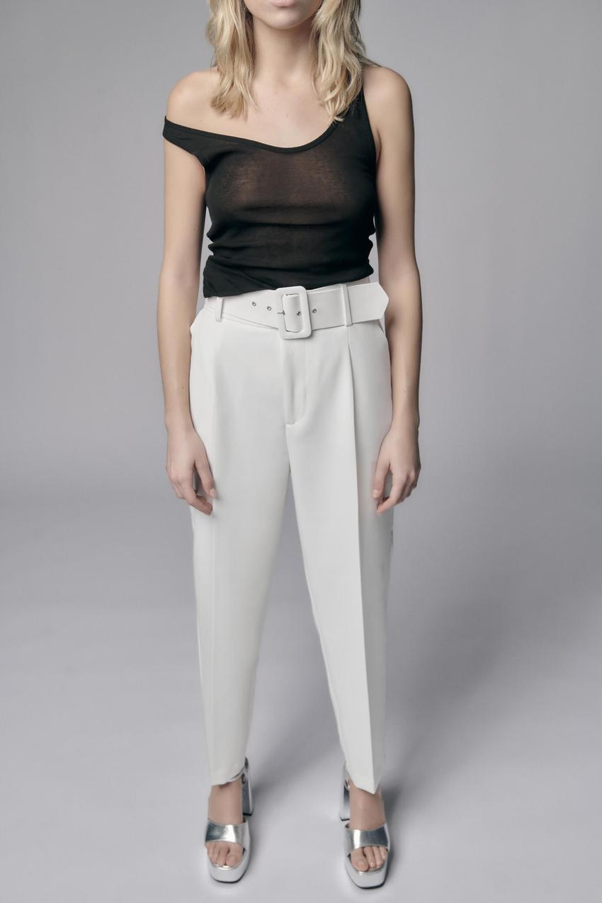 LINEN TROUSERS WITH BELT - Black