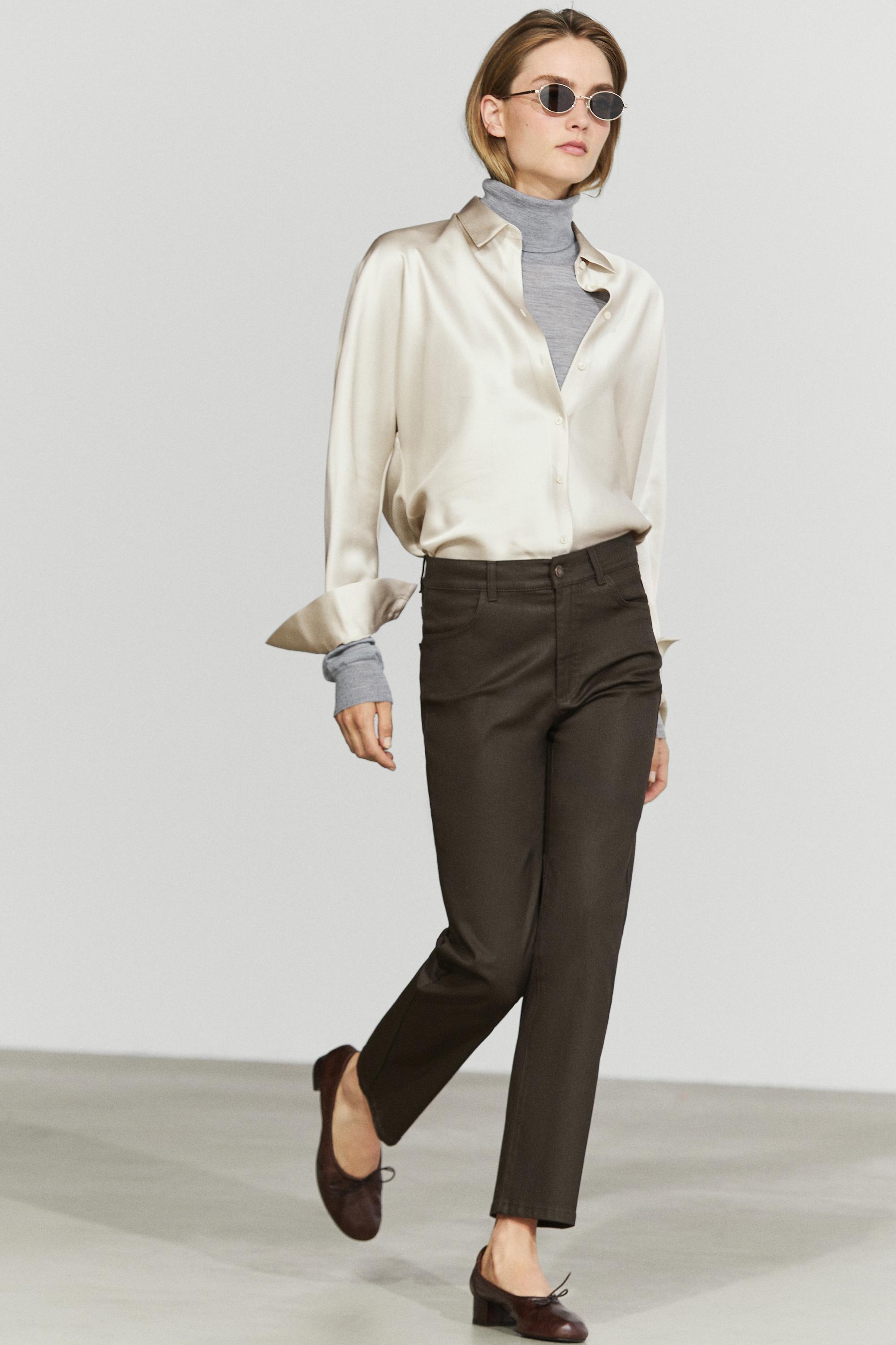 Waxed straight-leg pants — Brown