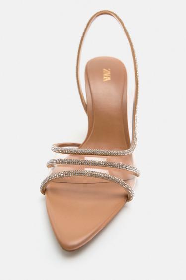 HIGH-HEELED VINYL SANDALS WITH SHINY DETAIL - Light beige by Zara - Image 2