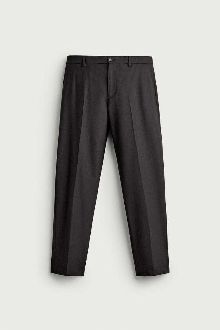 STRIPED REGULAR FIT SUIT PANTS — Dark brown