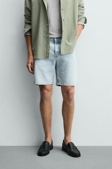Zara REGULAR FIT DENIM SHORTS - Light blue