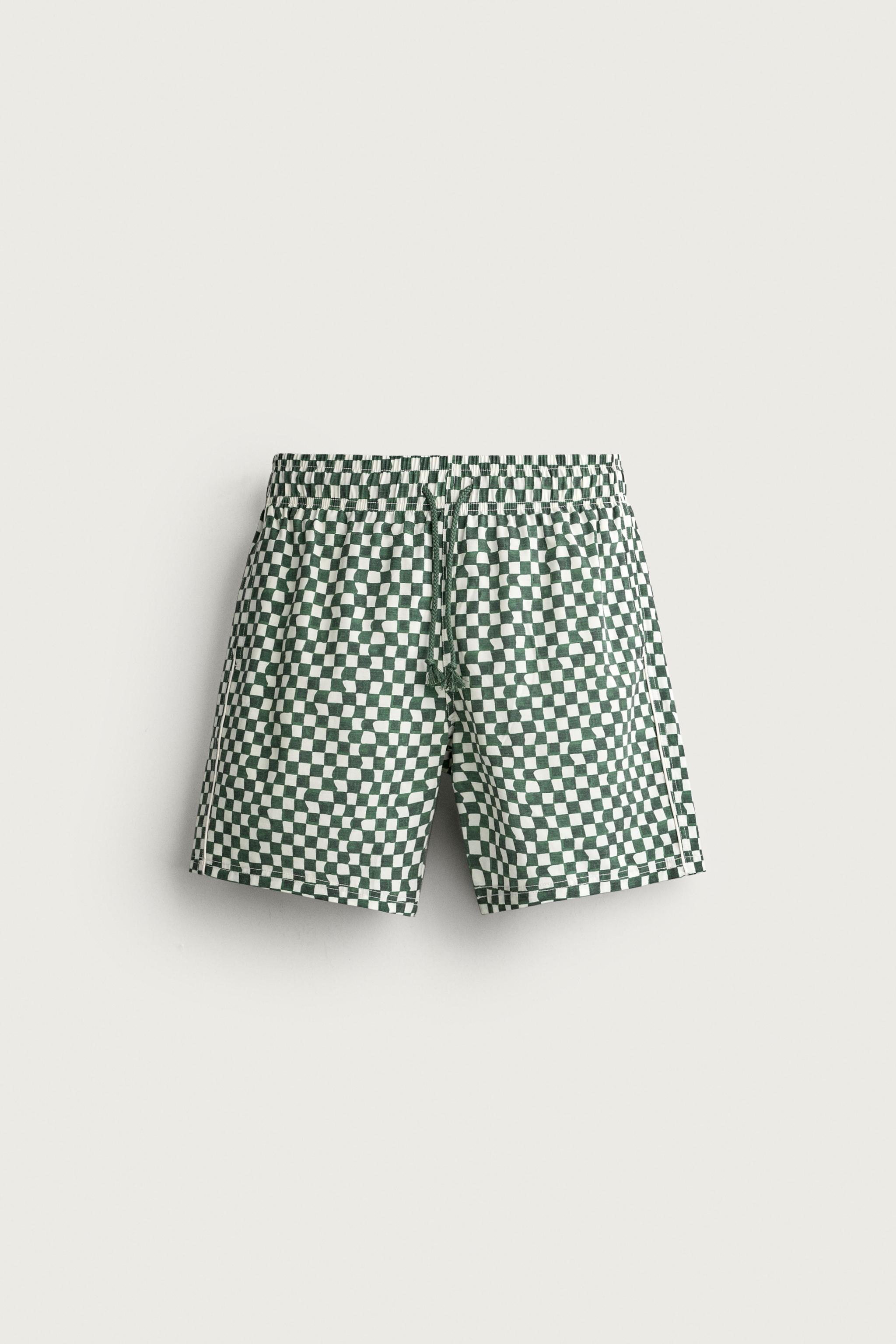 CHECKED LONG SWIM SHORTS — Bottle green