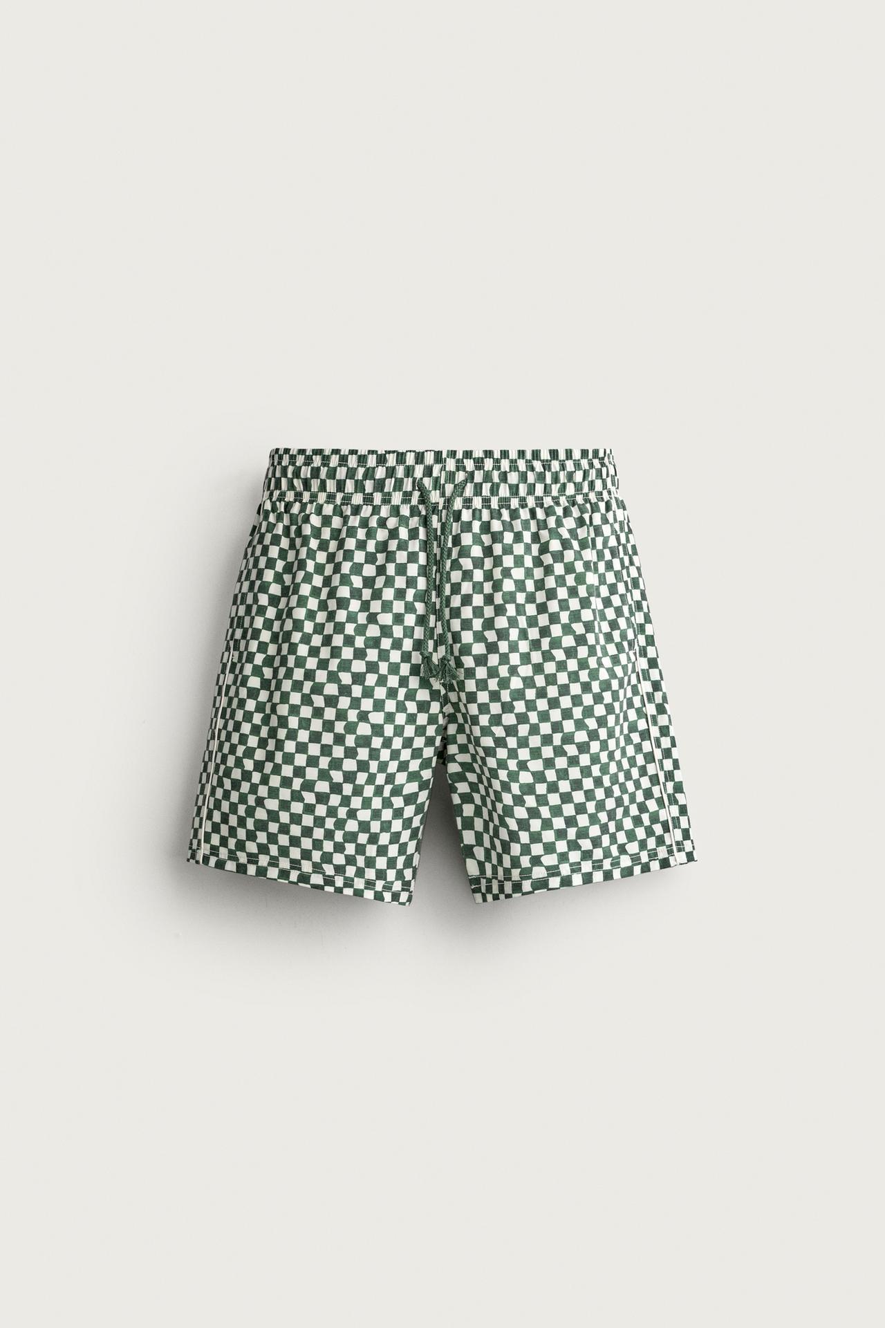 CHECKED LONG SWIM SHORTS — Bottle green