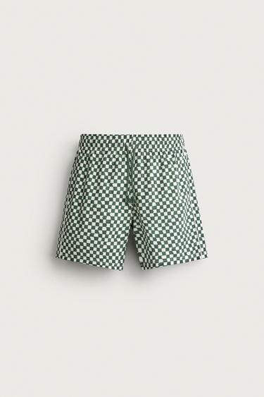 LONG CHECKED SWIMMING TRUNKS - Bottle green by Zara