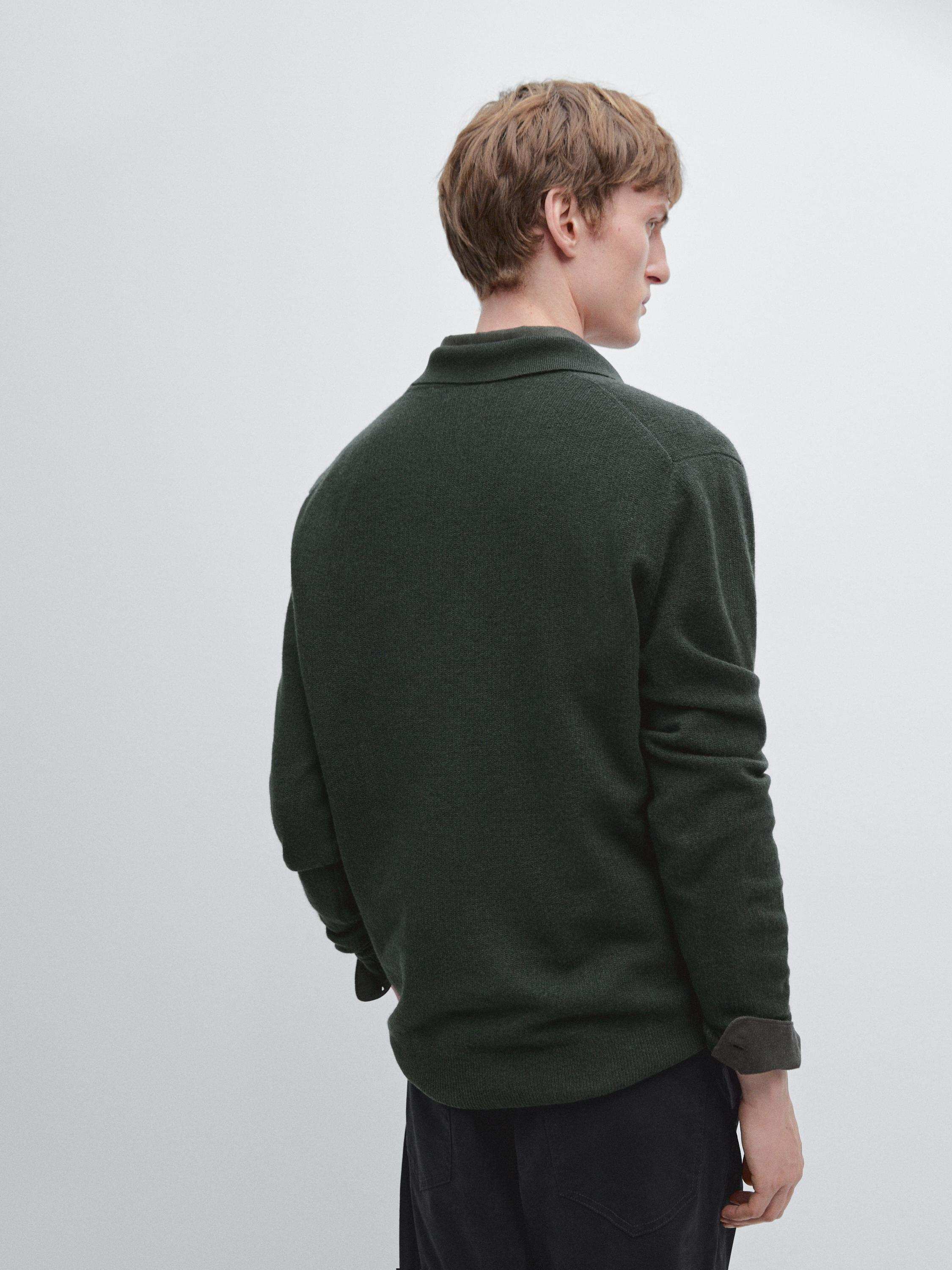 Knit wool blend polo sweater with zip