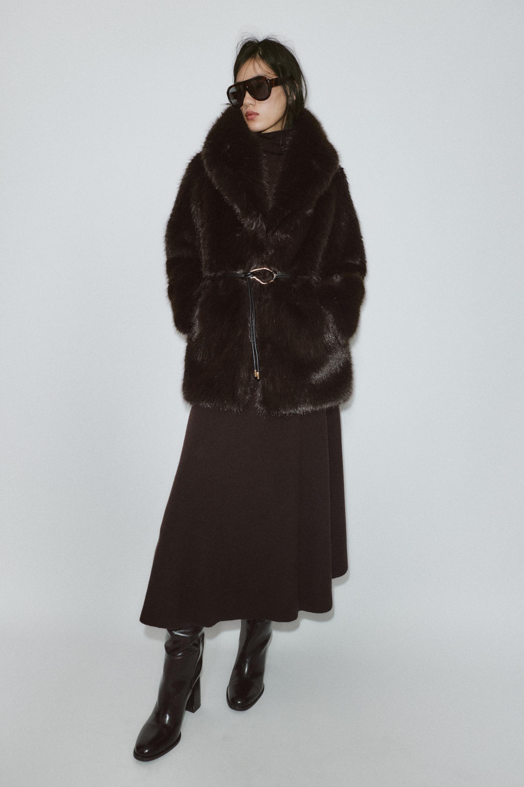 FAUX FUR COAT WITH BELT