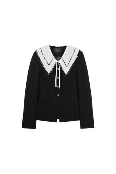 CONTRAST DETACHABLE COLLAR BLAZER