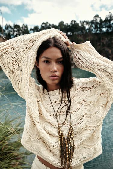 DROP STITCH KNIT SWEATER - Ecru by Zara