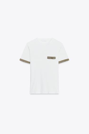 METALLIC THREAD T-SHIRT - White by Zara