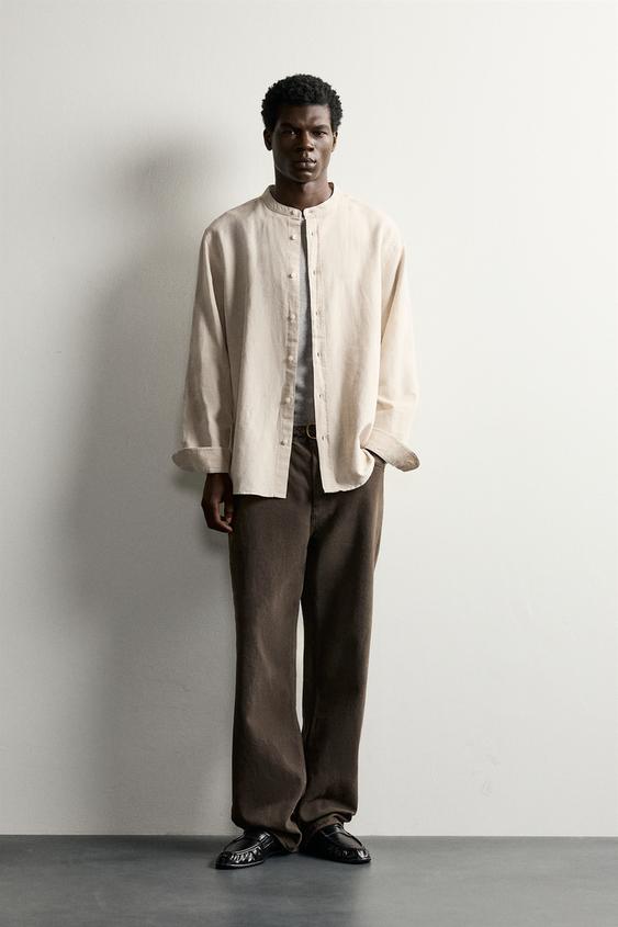RELAXED FIT LINEN/COTTON SHIRT - Light beige by Zara - Image 0