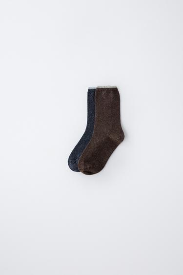Zara TWO-PACK OF LONG SHINY SOCKS - Brown