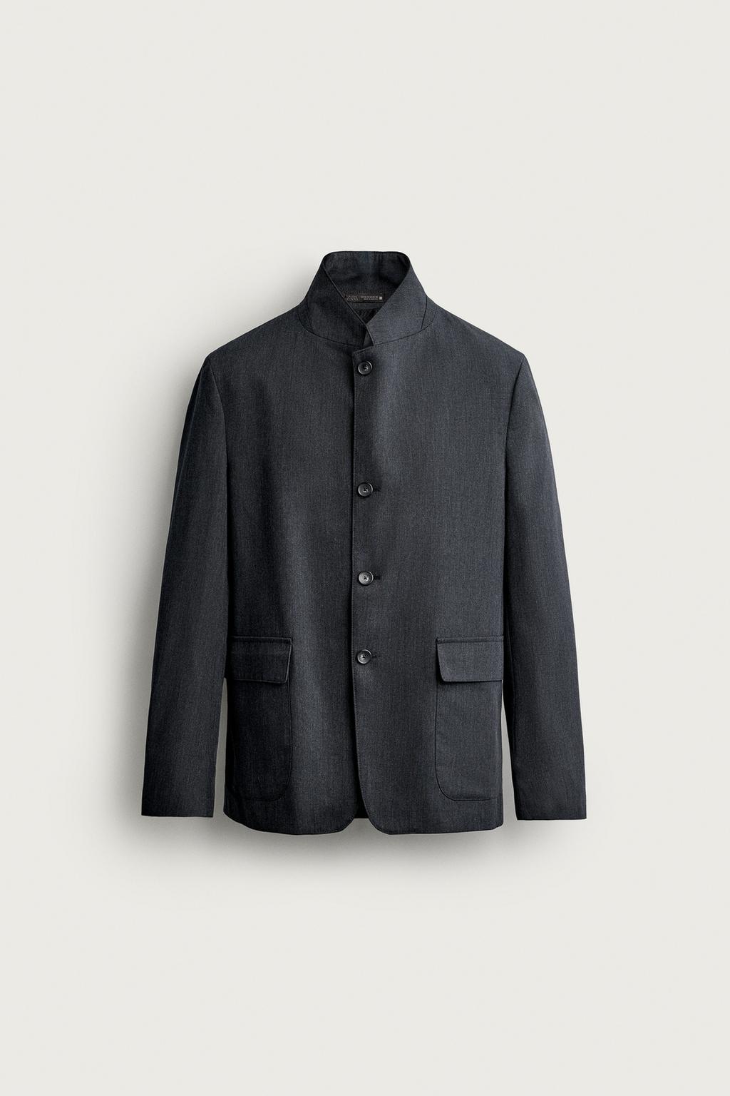 REGULAR FIT SUIT BLAZER WITH BAND COLLAR