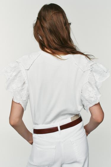 T-SHIRT À MANCHES COURTES ET VOLANTS - Blanc de Zara - Image 3