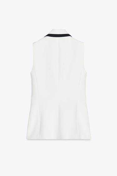 WAISTCOAT WITH CONTRAST TRIM - Oyster-white by Zara - Image 4