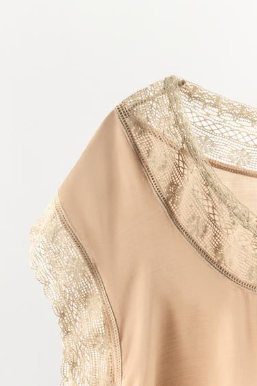 PLEATED LACE TOP - Beige by Zara - Image 5