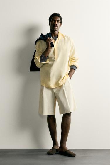 VISCOSE/LINEN REGULAR FIT POLO SHIRT - Light yellow by Zara - Image 0