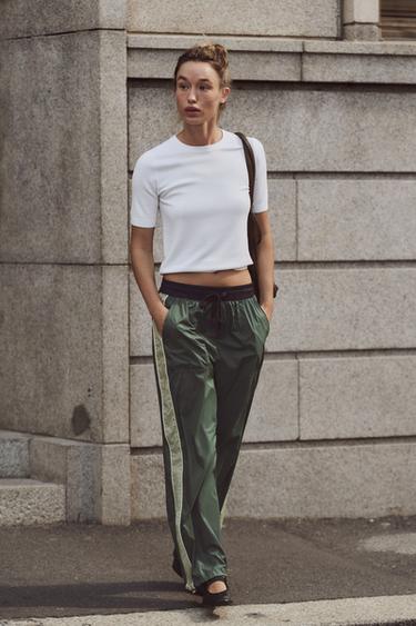 TROUSERS WITH SIDE TAPING - Green / Ecru by Zara - Image 2