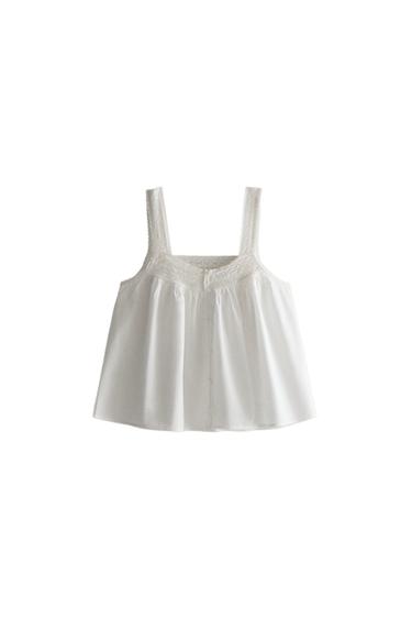 STRAPPY COTTON TOP WITH LACE TRIM - White by Zara