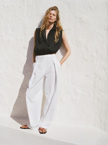 POPLIN TROUSERS WITH DARTS - White by Zara