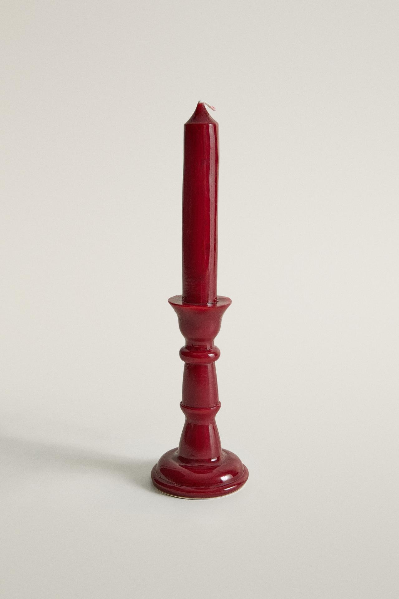 CHRISTMAS DECORATIVE CANDLESTICK CANDLE — Red