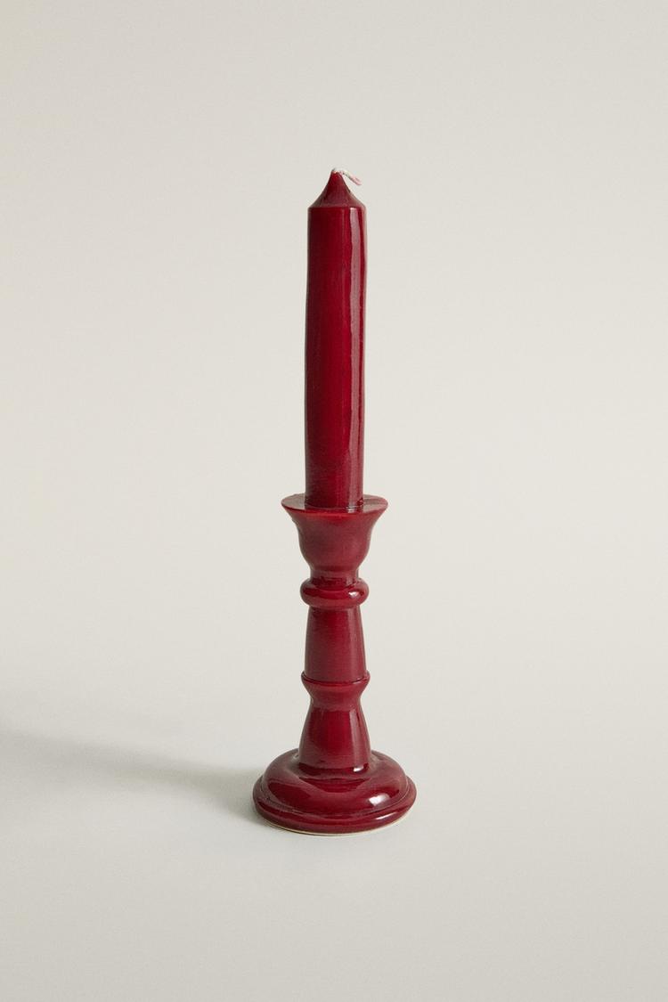 CHRISTMAS DECORATIVE CANDLESTICK CANDLE — Red