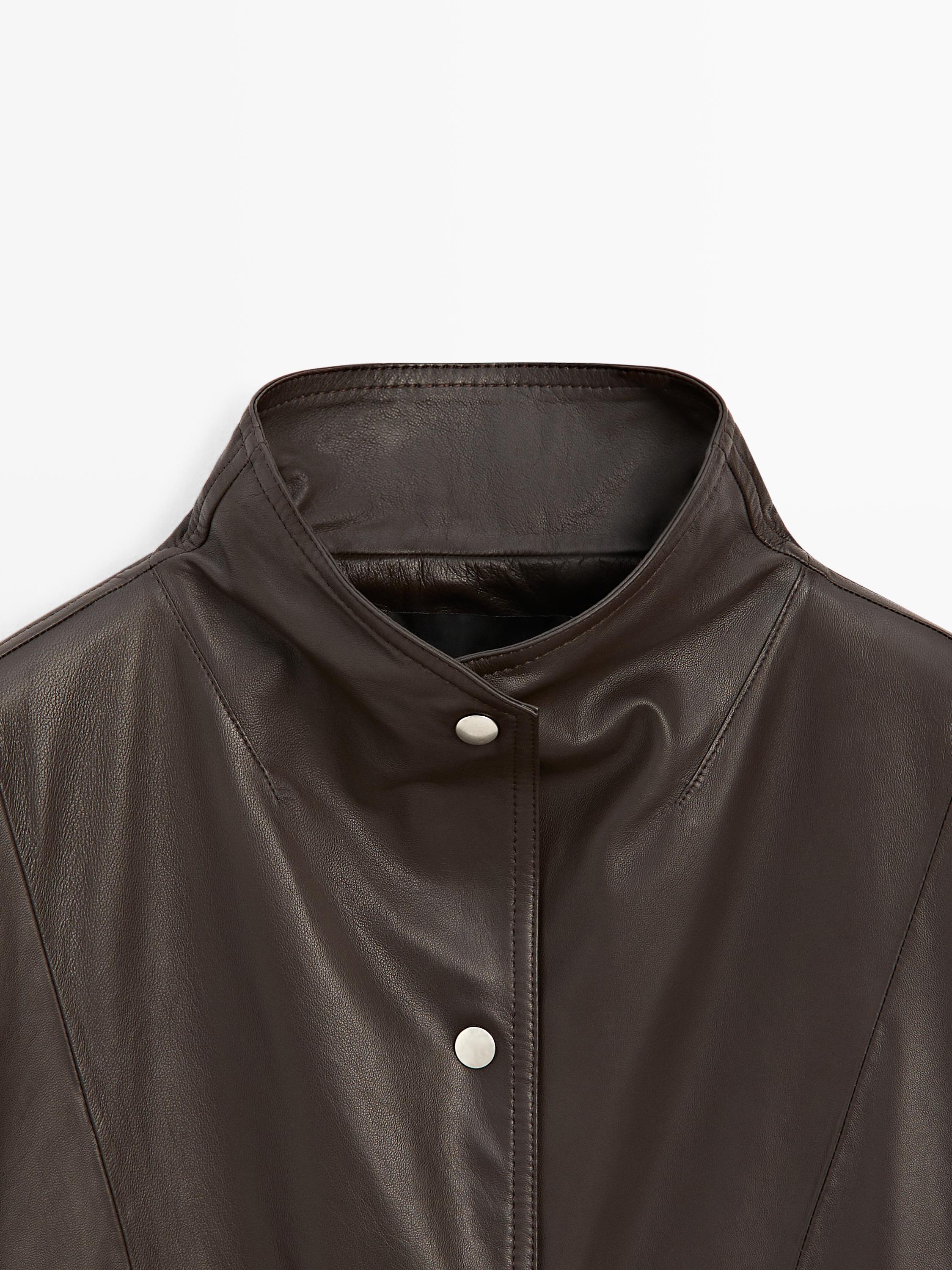 Nappa leather cape parka with pockets