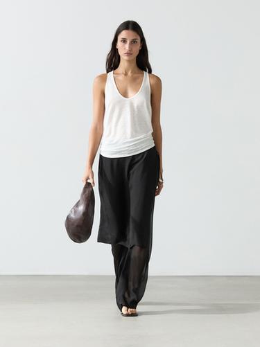 Jupe-culotte longue 100 % soie - Noir de Zara