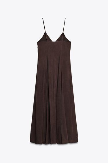 ROBE MIDI BRODÉE À BRETELLES - Chocolat de Zara - Image 7