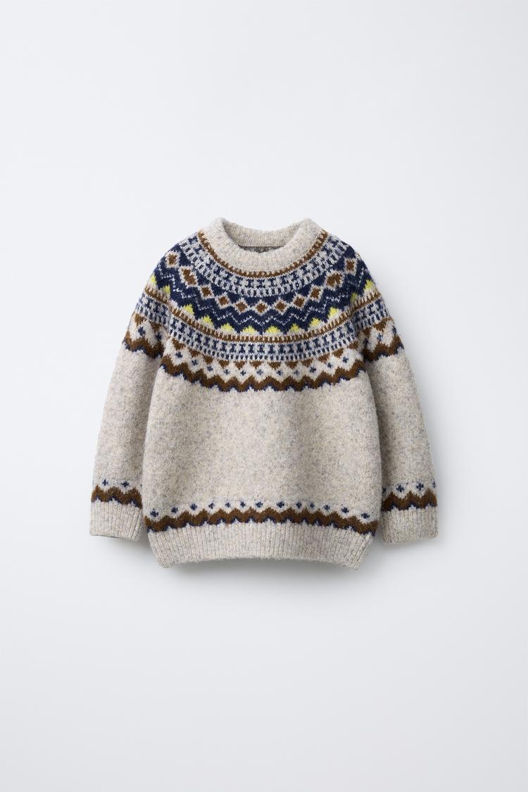 JACQUARD KNIT JUMPER Gray Blue ZARA Canada