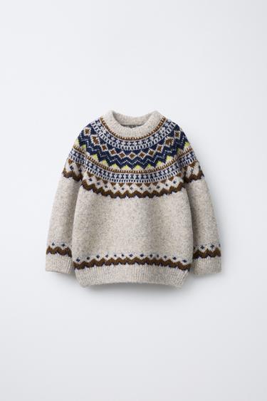JACQUARD KNIT JUMPER - Grey / Blue by Zara - Image 0