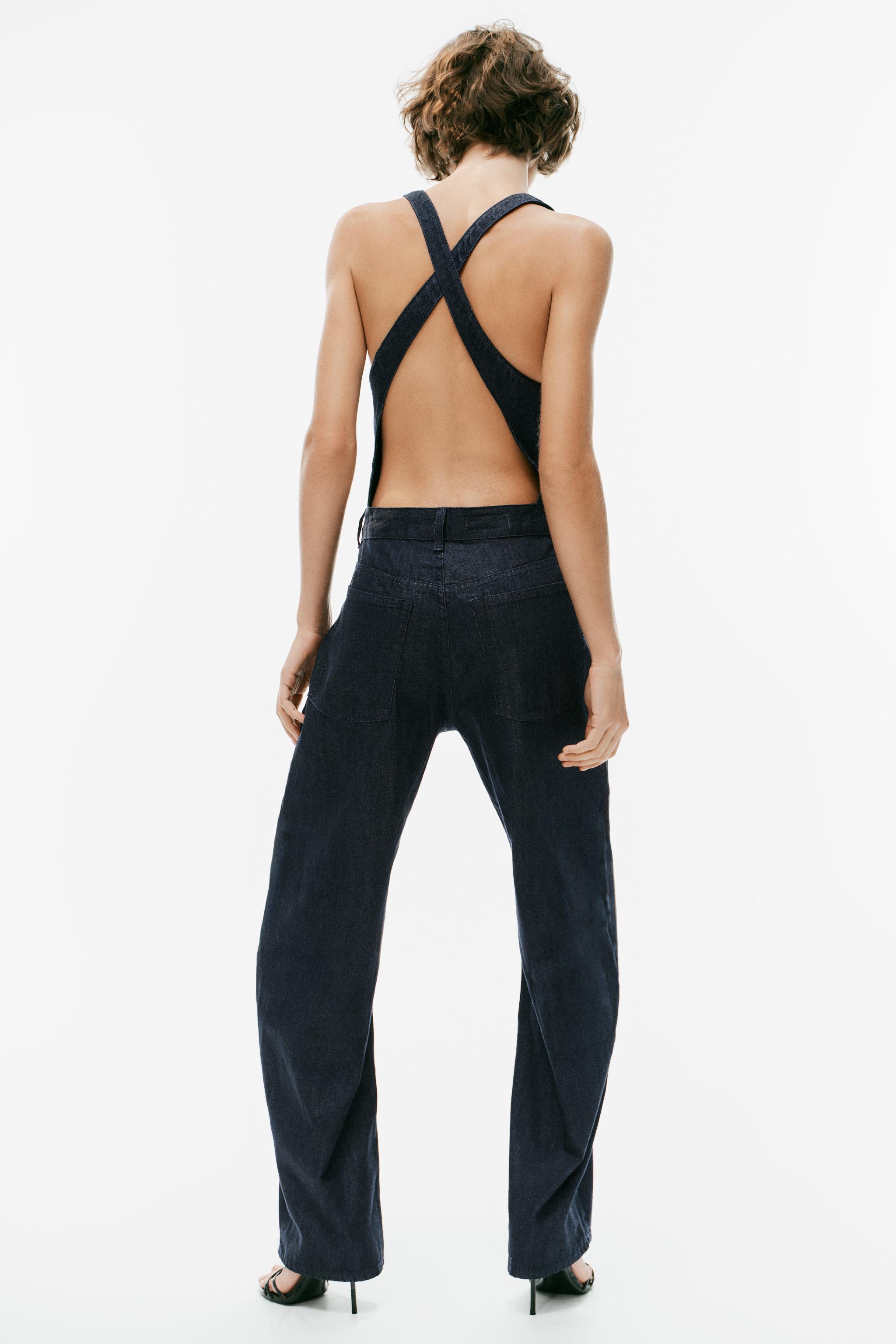 Zara CROSSOVER STRAP DENIM-EFFECT LONG JUMPSUIT — фото 5