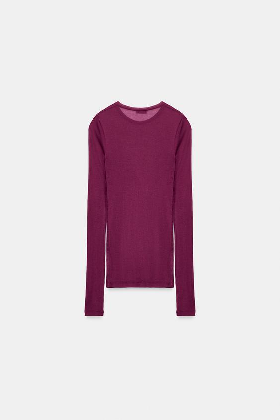 SUPIMA® LONG SLEEVE T-SHIRT - Wine by Zara - Image 3