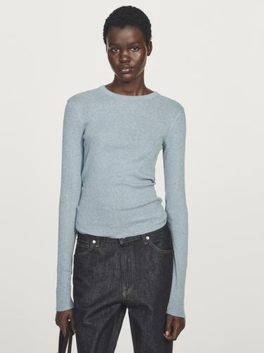 Zara Long sleeve cotton blend T-shirt - Sky blue