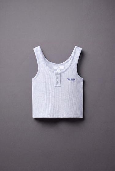 TOP WAFFLE TEXTO - Gris vigoré de Zara